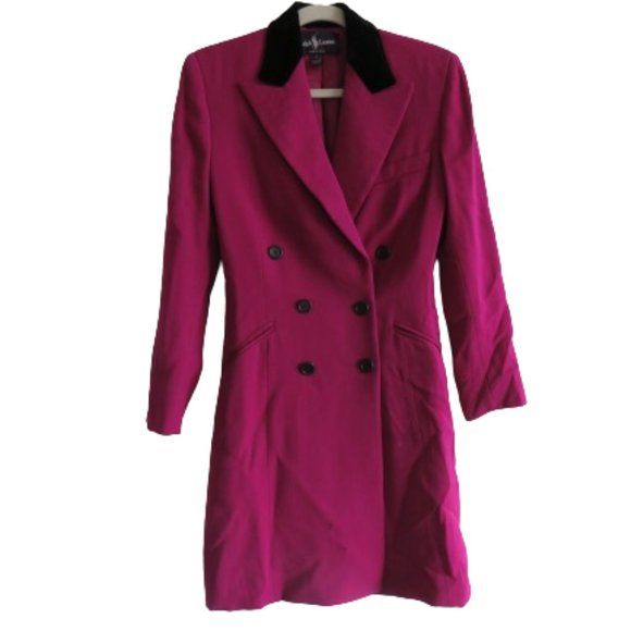 Ralph Lauren Purple Label Jackets & Blazers - VINTAGE RALPH LAUREN Purple Label 100% Wool Purple Velvet Collar Coat Size 6
